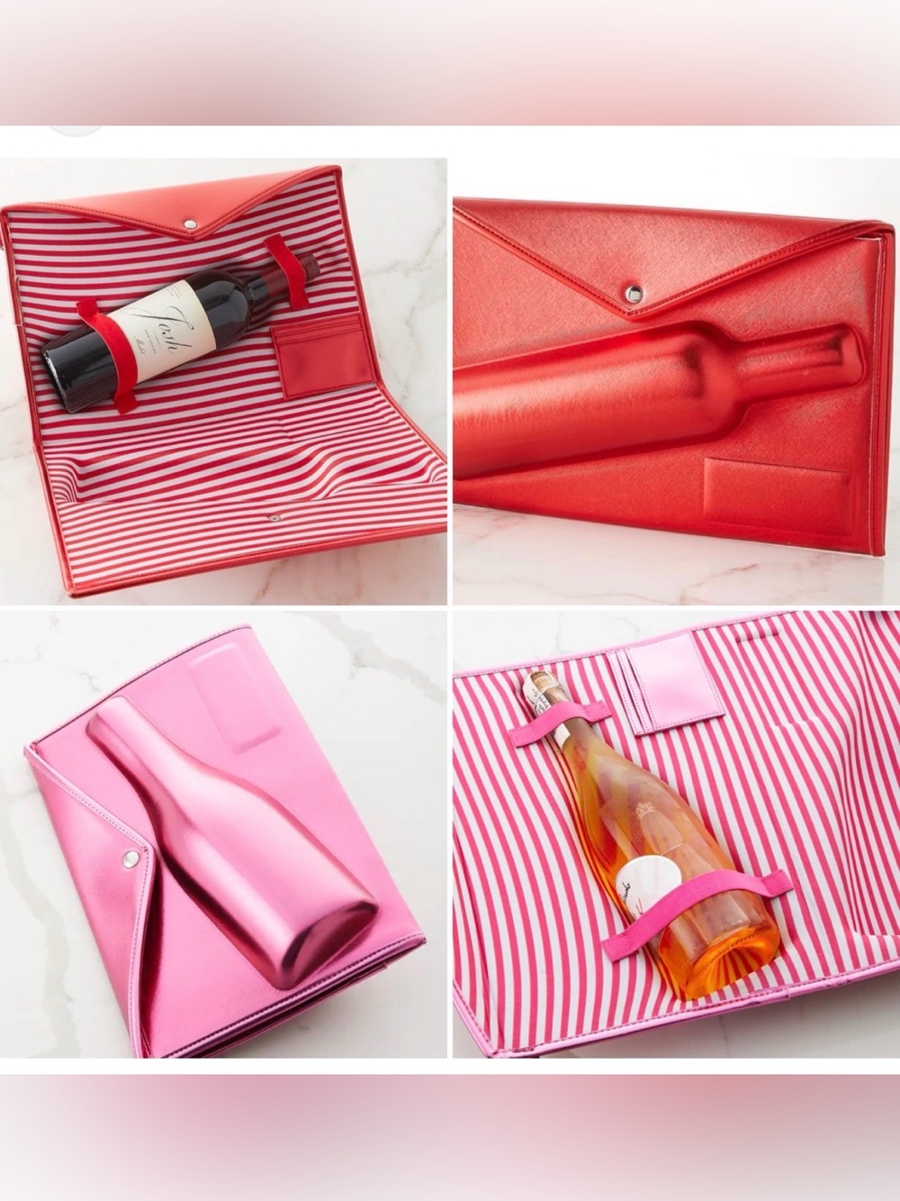 8 Oak Lane Metallic Red Wine Carrier Clutch - Stylish Bottle Case Neiman Marcus